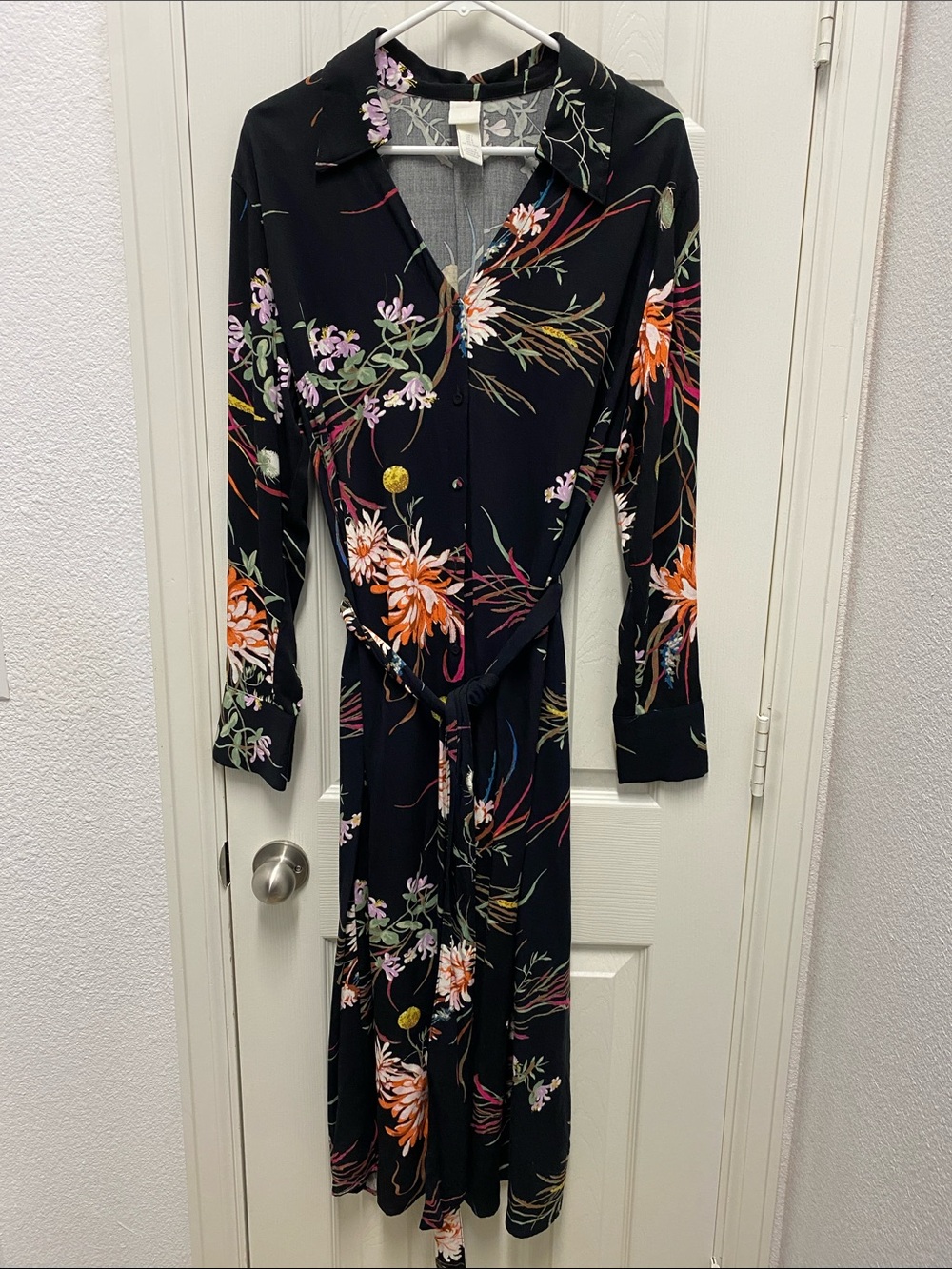H&M Black Floral Maxi Dress with Orange and Pink Blooms
